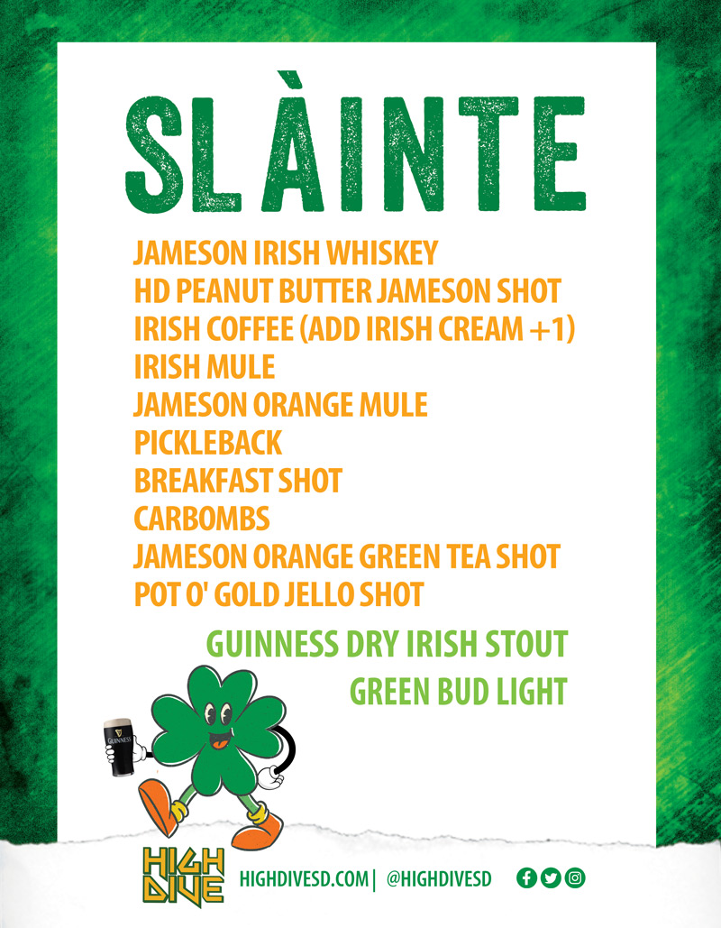 HD St Pats Drink Menu 2025